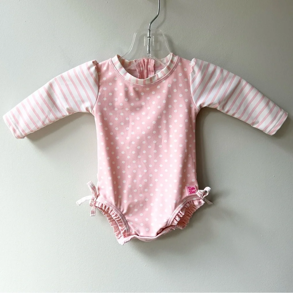 Rufflebutts polka dot long sleeve one piece rash guard baby girl